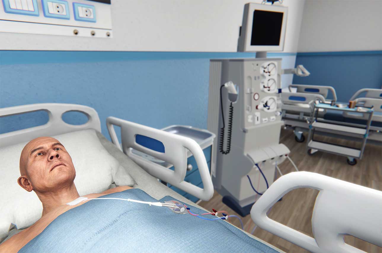Patient im Krankenbett in der VR-Anwendung von NZVS